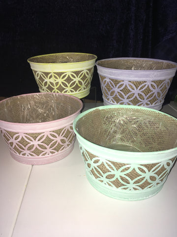 Round Metal Planter with Hessian (various Colours)