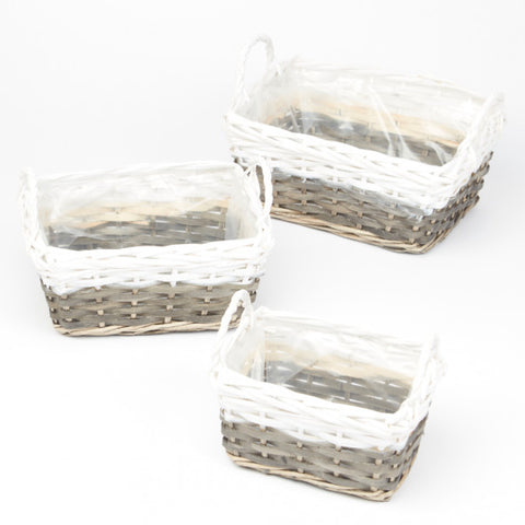 Basket - Set of 3 - Rectangular Grey/White